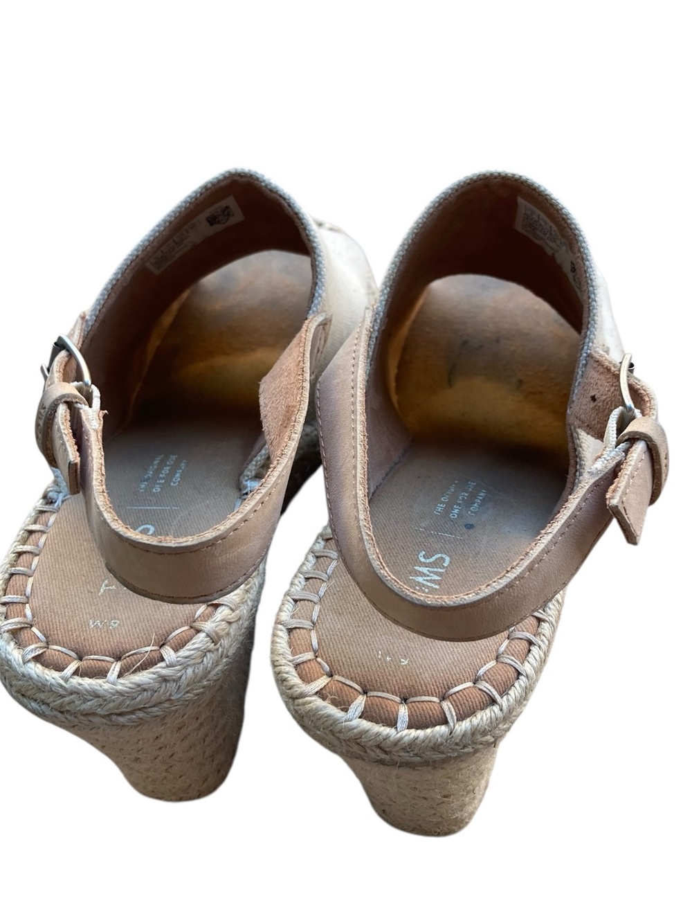 TOMS Size 9 Tan Canvas Espadrille Wedge Sandals Slingback Platform Summer - Picture 5 of 7